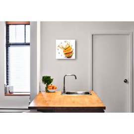 levandeo Wall Clock Aluminium Dibond 30 x 30 cm Orange Apple Water Fruit Wall Decoration Aluminium Composite Panel Kitchen Clock
