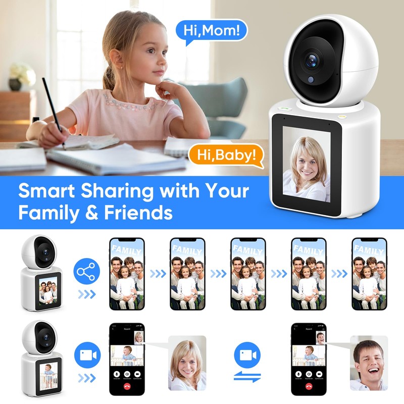 Two-Way Video/Audio Indoor Camera, Pet Dog Cameras with App, 2K