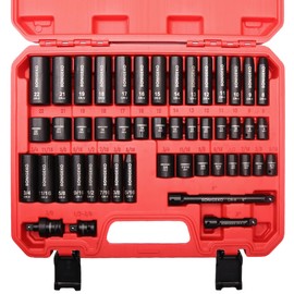 SONIGEKO Socket Set 3/8" Drive Impact Socket Set,48-Piece 6 Point Deep,Standard SAE and Metric CR-V Steel Sockets with extension bar (Metric and SAE, 3/8" Socket Set, 48pcs)