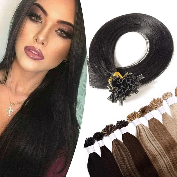 SEGO Bondings Real Hair Extensions 0.5 g/Strands Keratin U-Tip Glue 200 Strands 100% Remy Human Hair Black #1 45 cm (100 g)