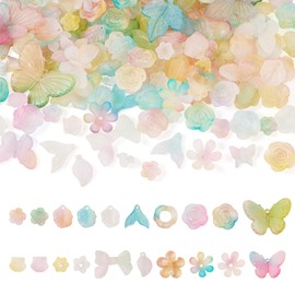 FASHEWELRY 1 Bag Transparent Acrylic Bowknot Beads Rainbow Gradient Frosted Kandi Beads Flower Leaf Acrylic Craft Beads for Necklace Bracelets Jewelry Making