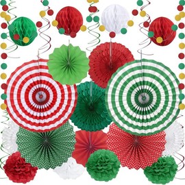Alikato Christmas Paper Fan Honeycomb Ball Decoration Set 26pcs Paper Pom Pom Christmas Ornament Garland Christmas Party Decoration Home Decor