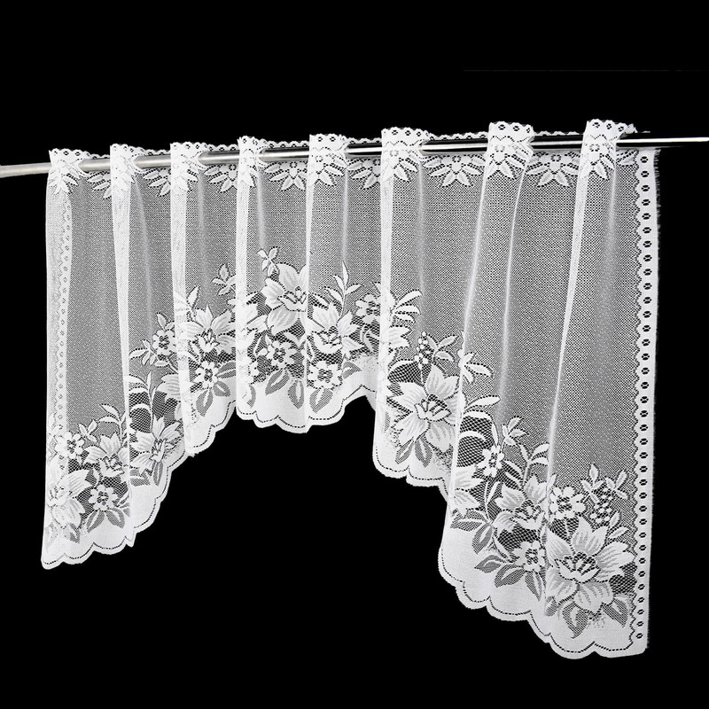 Molaxhome White Short Lace Cafe Valance Beautiful Semi Sheer Window