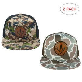 Bassdash 2 Pack Flat Brim Trucker Cap Adjustable Snapback Hat Mesh Back for Men Women Fishing Hunting, Pack of 2, Highland & Color Block Camo, Unit size