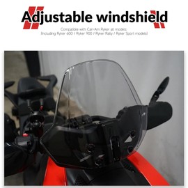 FWXEOZ Windshield for Can-Am Ryker 600 900 Sport Rally Edition Adjustable Motorcycle Front Wind Shield Wind Deflector Windscreen Accessories for Can-Am Ryker All Models 2019-2023 (Smoky Gray)