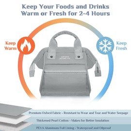 MzGro Insulated Lunch Bags for Men Women - Thermal Lunch Tote Bag for Girls Ladies Kids - Drinks Food Leak-Proof Waterproof Cooler Bag for Work, School, Outdoor, Picnic, Travel, Camping (Grey, Large)