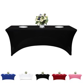 Kapwall 6ft table cloth, Black Spandex Tablecloth Tight, Fitted, Washable and Wrinkle Resistant Stretch Rectangular Patio Table Cover for Event, Wedding, Banquet & Parties. (1PCS)
