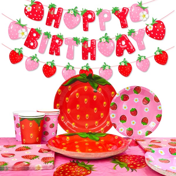 Strawberry Party Tableware for 16 People, Strawberry Party Tableware Set