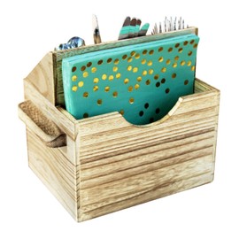 Ikee Design Rustic Elegant Wooden Flatware Organizer Caddy, Oak Color, 7'W x 5.5'D x 6.63'H