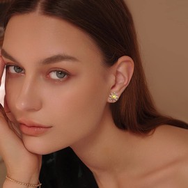 PEARLOVE 925 Sterling Silver Bolde Stud Earrings, Heart Birthstone Earrings, Hypoallergenic Sun Earrings for Women and Girls, Silver