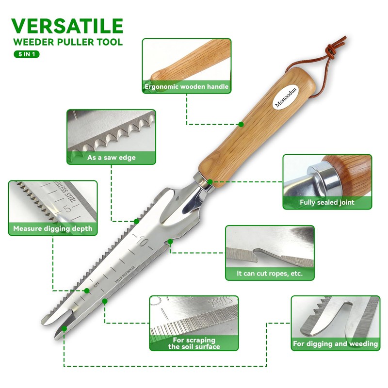 2 Pack Garden Weeding Tool, Stainless Steel Hand Weeder &