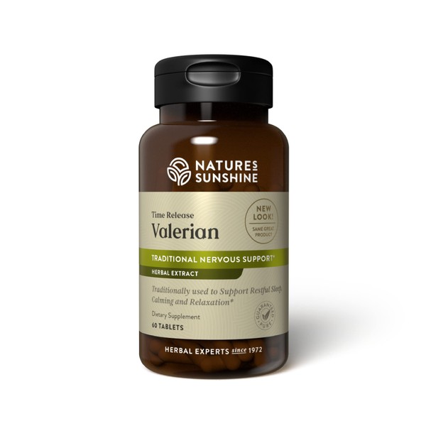 Nature's Sunshine Valerian Root Extract Time Release, 60 Capsules | Herbal Supplement Promotes Relaxation, Supports Sleep, and Delivers Natural Nervous System Support