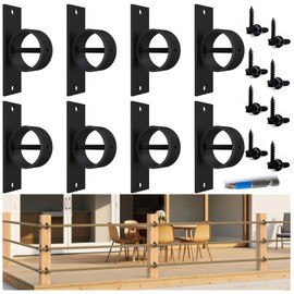 Coliwel 8 Packs 1.5inch Black Rope Support Holder with Cross Screw Securing Rope Drop Ring Brackets Stainless Steel Decorative for Hemp Rope Fencing Stair Deck Railing Ceiling Hook