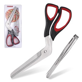 Pizza Scissors, Pizza Cutter with Shovel, Food-Grade Sharp Stainless Steel Blade and Soft Grip Handle, Multifunctional Kitchen Scissors, 27cm (red)