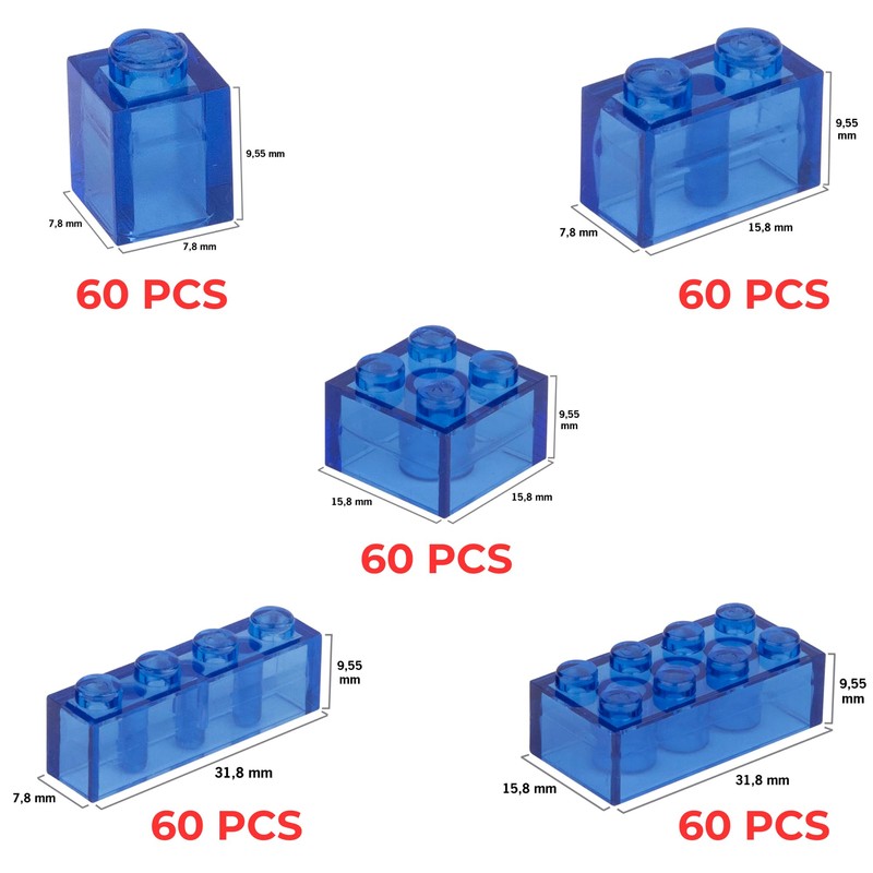 Q-Bricks Building Blocks Box, Transparent Mix, 300 Basic Blocks, Transparent