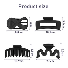 Pack of 4 Hair Clips Large Black Hair Clips Thick Hair Clips Women's Thin Hair Non-Slip Hair Clips Plastic Matte Hair Clip for Girls