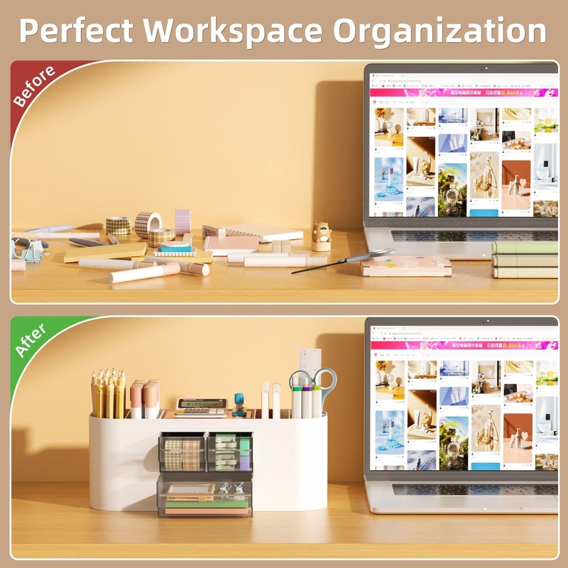 Marbrasse Desk Organiser with 3 Drawers,Multi-Functional Pen Holder,Desk Tidy and