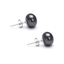 Freshwater Cultured Pearl Earrings Stud AA Graded 6mm Black Stud Earrings for Women with 925 Sterling Silver Settings and Jewelry Gift Box - Orien Jewelry