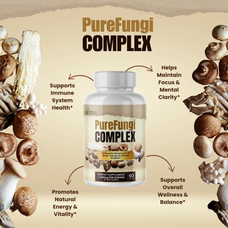 Pelican Vitamins PureFungi Complex- Brain & Immune Support- 60 Capsules