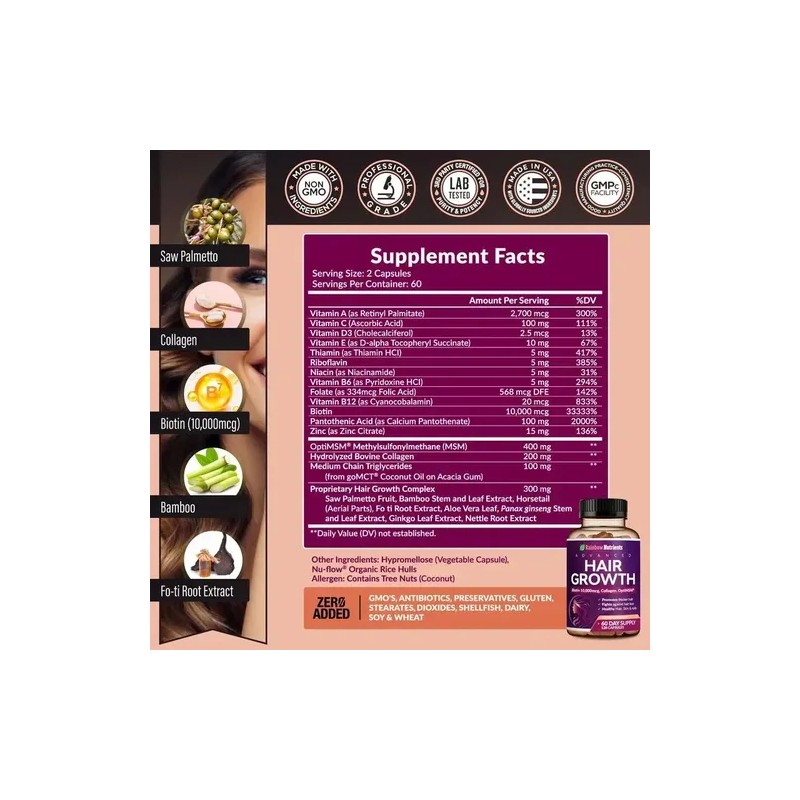 24-in-1 Advanced Hair Growth Vitamins Stops Hair Loss