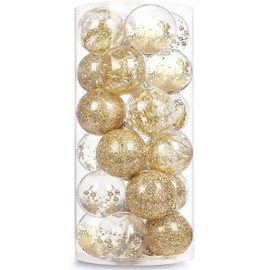 LATERN Pack of 30 Christmas Baubles, 6 cm Transparent and Golden Christmas Bauble Ornaments, Shatterproof Hanging Christmas Baubles for Christmas Tree, Holidays, Home, Christmas Party Decoration (5