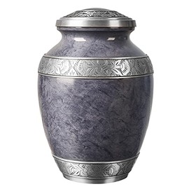 GSM Brands Cremation Urn for Adult Human Ashes - Large Handcrafted Funeral Memorial, Slate Gray Color (Aluminum - 9.6 x 6.8)