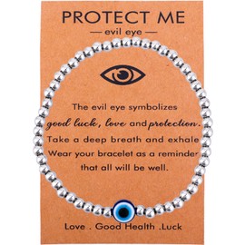 Mikovivi Animal Evil Eye Bracelet for Women, Silver Good Luck Love Protection Beaded Bracelet Jewelry for Mom Sister Birthday Christmas Inspirational Gifts