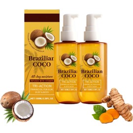 Brazilian Coco Firming Body Coconut Oil for Dry Skin, Hands with Curcuma Longa Extract, Vanilla Moisture Drenching, Radiant Looking Glow Skin Hydration, Instant Absorption