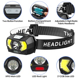 Lsnisni Paquete de 2 faros LED, lámpara de cabeza brillante de 1500 lúmenes con 7 modos, luz ligera y ajustable para cabeza, luz de cabeza impermeable IPX5 para adultos, camping al aire última intervensión, 6 pilas AAA incluidas