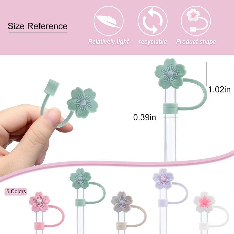 Hebterrka Thermal Cup Accessories: Pack of 5 Multicoloured Flower Straw