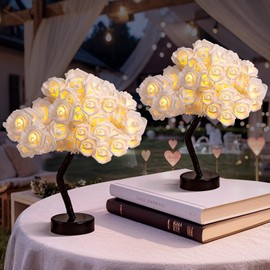 BDUSXYZ 2 Pieces LED Rose Tree Lamp - 32 LED Rose Flower Night Light Flower Tree Tabletop Bonsai Tree for Valentine's Day Decorations Wedding Girls Mother Party Home Bedroom Warm White