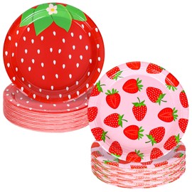 JarThenaAMCS 40Pcs Strawberry Paper Plates Red Pink Strawberry Disposable Plates 9 Inch Fruit Party Dinner Plates for Spring Summer Wedding Birthday Baby Shower Party Supplies