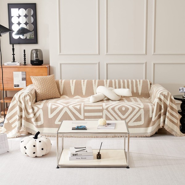 VM VOUGEMARKET Sectional Couch Cover for 3 Cushion Geometric Pattern