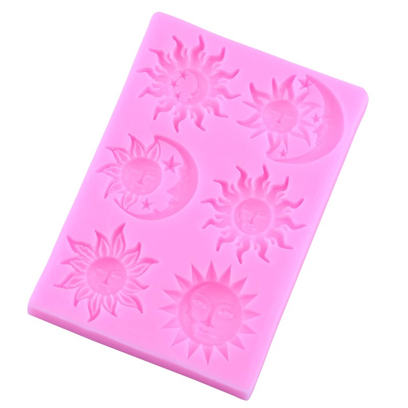 MIYAHOUSE Sun Moon Face Fondant Mold Sun Face Star Silicone