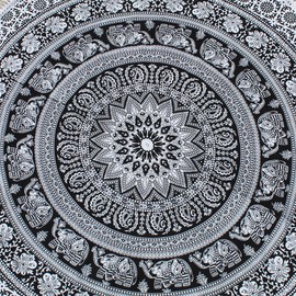 Round Beach Tapestry Turquoise Mandala Throw/Boho Hippie Beach Blanket Roundie/Indian Cotton Bohemian Large Round Table Cloth-Home Decor/Yoga Mat Meditation Picnic Rug (42", Black and White)