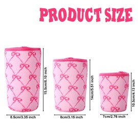 Lyreh 3pcs Iced Coffee Sleeve, 3 Sizes Reusable Cup Sleeves for Cold Drinks Insulated Neoprene Iced Beverage Holder Cup Accessories for Dunkin Hot & Cold Coffee Drinks(Pink Bow)