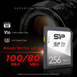 Silicon Power 256GB SDXC UHS-I SD Memory Card, Up to 100MB/s Read & 80MB/s Write, Class 10 U3 V30 4K UHD Superior Series