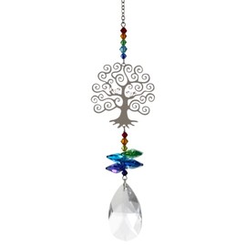 Wild Things Gifts Crystal Fantasy - Lovely Hanging Suncatcher / Rainbow Maker + 38mm Almond - Tree of Life - Prismatic Colourway - Blue, Green and Purple Crystals, 240 x 38 x 24mm