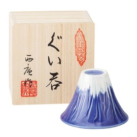 Waraku Fuuka Japanese Sake Cup Mount Fuji Design Wine Soju Porcelain Ochoko Gifts (Blue Fuji, 1 Ochoko)