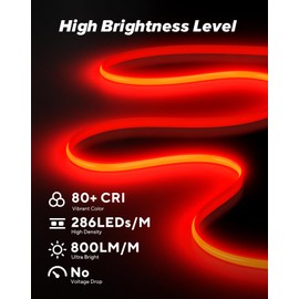 Shine Decor COB LED Neon Rope Light AC110-120V 16.4ft, 800lm Ultra Bright(Red), IP65 Waterproof ETL COB LED Strip Light, Cuttable LED Tape Light for Cabinet Bedroom Commercial 10x4.5mm