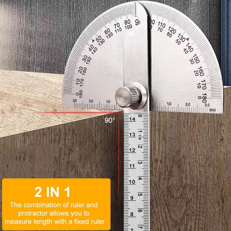 Stainless Steel Protractor 0-180 Degrees, Woodworking Ruler Angle Finder, Metal