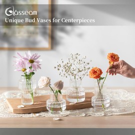 Glasseam Glass Bud Vases for Centerpieces: 16Pcs Small Clear Vase for Flowers Bulk Wedding Table Centerpieces - Modern Mini Decorations for Cute Vintage Home Living Room Decor