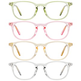 KSSESSE 4 Pack Reading Glasses for Women Men Blue Light Blocking Oval Readers with Spring Hinge 1.0