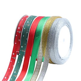 Linsoir Beads Merry Christmas Ribbons 2/5’’ Gift Ribbon for Gifts Wrapping 150 Yards Mix Designs Holiday Grosgrain Satin Ribbon Set Christmas Designs Crafts & Supplies