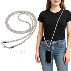 Ajcotahm Crossbody Phone Lanyard, Anti-Theft Crossbody Phone Chain Universal Water Diamond Neck Holder Phones Chain for Most Mobile Phones and Bags(Silver)