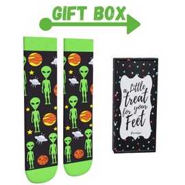 Cavertin Men's Programming Alien Sasquatch Cat Dad Dog Dad Music Fishing Socks with Gift Box (Alien)
