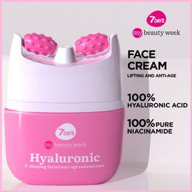 7Days Face Cream with Hyaluronic Acid - Korean Skin Care Face Moisturiser - Face and Neck Firming Cream with Vitamin C - Anti-Swelling Roller Massager, 40 ml