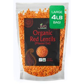 Jiva Organic Split Red Lentils 4 Pound LARGE Bag - Masoor Dal - Non-GMO, Vegan, Certified, Non-Irradiated