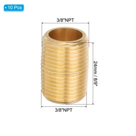 PATIKIL 3/8" x 3/8" NPT Male Brass Pipe Fitting Close Nipple, 5Pcs 8/9" Long Straight Pipe Fitting Connector for Fuel, Air, Water, Oil, Gas System Connection, Brass Tone