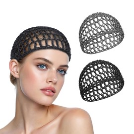 2 Pcs Soft Rayon Crocheted Sleep Caps Hair Net for Sleep Mesh Crocheted Hairnet Sleep Cap Crochet Hair Net Wrap Cap for Women Black Hair Long Short Curls Head Cover Accessory for Sew in Weave